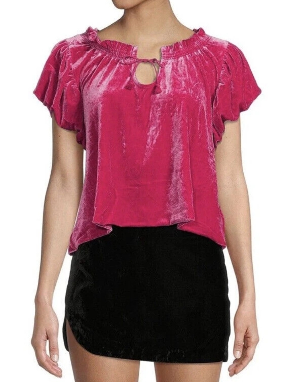 Free People Terese Velvet Top in Pink Phenom Size M